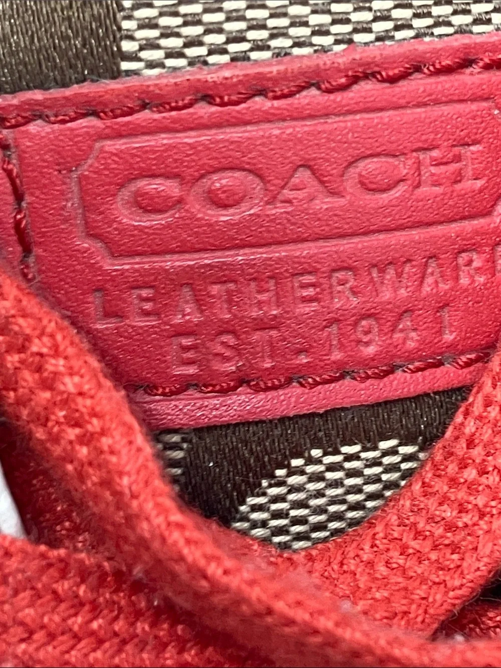 Coach Baylee Signature C Canvas Suede Sneakers Red Tan Sz 7.5 A1474